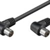 Kabel anténní 75 Ohm, IEC169-2, M-F, 2,5m, lomený na obou koncích 90° , černý