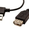 Kabel USB 2.0 A-A 15 cm prodlužovací, lomený vlevo, černý